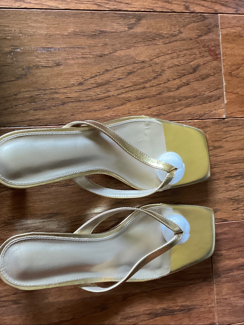 Metallic Gold Women's Square-Toe Thong Sandals